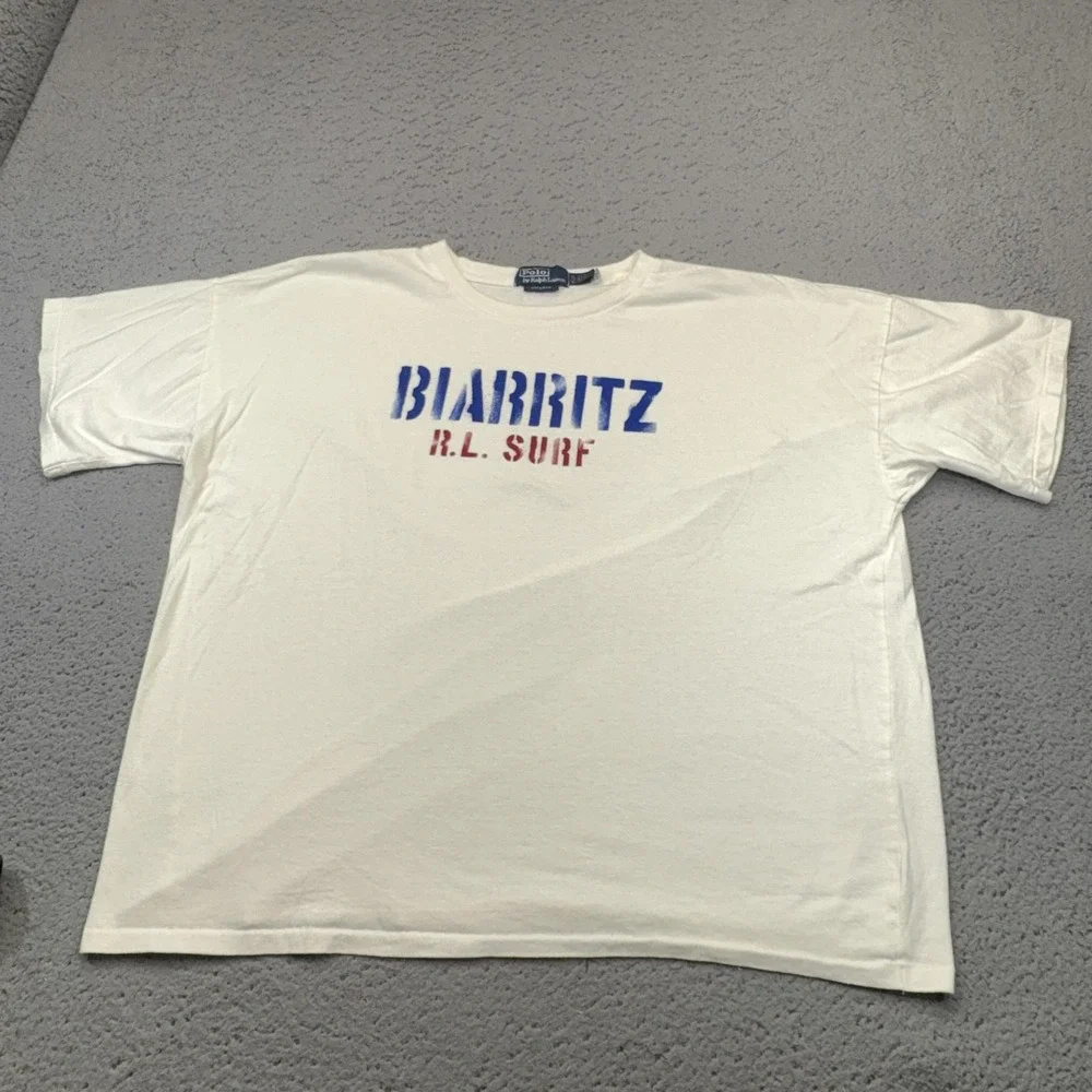 Polo Ralph Lauren Shirt Mens XL White BIARRITZ R.L. Surfer Graphic Stencil Crew